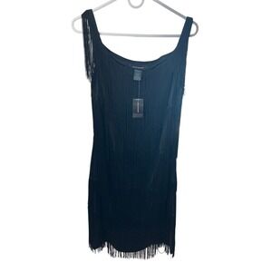 Ashley Stewart Fringe Dress Black Sleeveless Party Cocktail Flapper‎ NWT